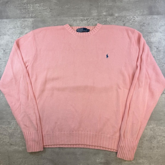 Polo Ralph Lauren Other - Polo Ralph Lauren Mens XL Pink Cotton Crewneck Knit Sweater Blue Pony Logo